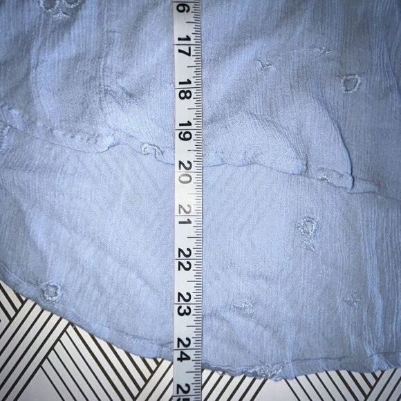 Free People Wishful Moments Neck Tie Blouse Top Wmn’s Sz XS Blue Embroidered LS - Picture 8 of 8